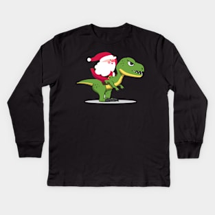 Santa Riding Dinosaur T rex funny christmas Kids Long Sleeve T-Shirt